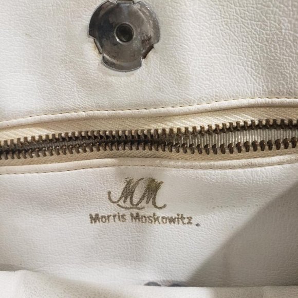 Vintage Morris Moskowitz Blue Leather Hand Bag W/ Interior Kiss Coin Purse - Picture 3 of 10